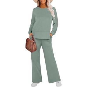imageANRABESS Womens 2 Piece Lounge Sets Sweatsuit Travel Outfits Wide Leg Pants Set 2024 Fall Fashion Tracksuit ClothesGreen