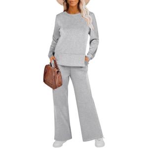 imageANRABESS Womens 2 Piece Lounge Sets Sweatsuit Travel Outfits Wide Leg Pants Set 2024 Fall Fashion Tracksuit ClothesGrey