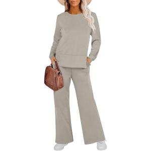 imageANRABESS Womens 2 Piece Lounge Sets Sweatsuit Travel Outfits Wide Leg Pants Set 2024 Fall Fashion Tracksuit ClothesLight Grey