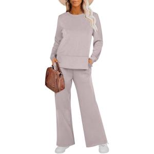 imageANRABESS Womens 2 Piece Lounge Sets Sweatsuit Travel Outfits Wide Leg Pants Set 2024 Fall Fashion Tracksuit ClothesLight Khaki