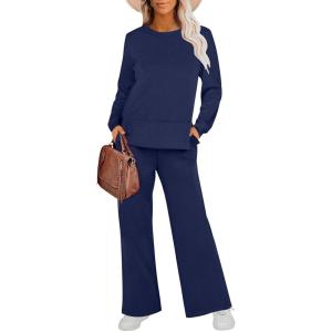 imageANRABESS Womens 2 Piece Lounge Sets Sweatsuit Travel Outfits Wide Leg Pants Set 2024 Fall Fashion Tracksuit ClothesNavy Blue