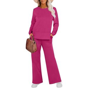 imageANRABESS Womens 2 Piece Lounge Sets Sweatsuit Travel Outfits Wide Leg Pants Set 2024 Fall Fashion Tracksuit ClothesRose Red