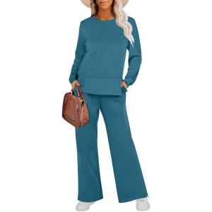 imageANRABESS Womens 2 Piece Lounge Sets Sweatsuit Travel Outfits Wide Leg Pants Set 2024 Fall Fashion Tracksuit ClothesTeal