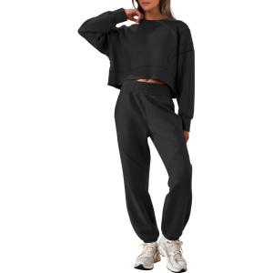 imageANRABESS Womens 2 Piece Outfits Lounge Sets Cropped Sweatshirt ampamp Joggers Fashion Sweatsuit Sweat Set 2024 Fall TravelBlack