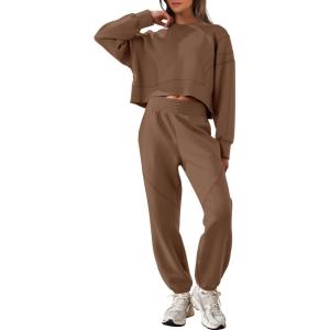 imageANRABESS Womens 2 Piece Outfits Lounge Sets Cropped Sweatshirt ampamp Joggers Fashion Sweatsuit Sweat Set 2024 Fall TravelBrown
