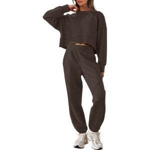 imageANRABESS Womens 2 Piece Outfits Lounge Sets Cropped Sweatshirt ampamp Joggers Fashion Sweatsuit Sweat Set 2024 Fall TravelCoffee