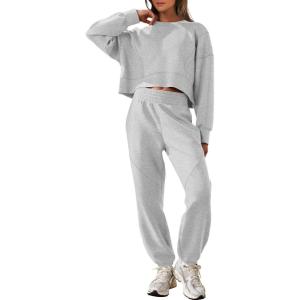 imageANRABESS Womens 2 Piece Outfits Lounge Sets Cropped Sweatshirt ampamp Joggers Fashion Sweatsuit Sweat Set 2024 Fall TravelLight Grey