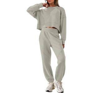 imageANRABESS Womens 2 Piece Outfits Lounge Sets Cropped Sweatshirt ampamp Joggers Fashion Sweatsuit Sweat Set 2024 Fall TravelLight Khaki