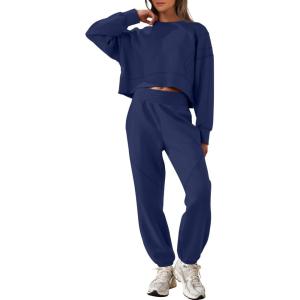 imageANRABESS Womens 2 Piece Outfits Lounge Sets Cropped Sweatshirt ampamp Joggers Fashion Sweatsuit Sweat Set 2024 Fall TravelNavy Blue