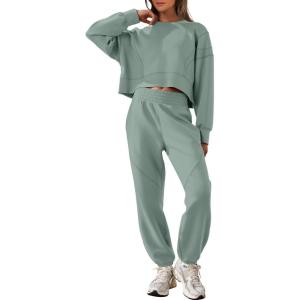 imageANRABESS Womens 2 Piece Outfits Lounge Sets Cropped Sweatshirt ampamp Joggers Fashion Sweatsuit Sweat Set 2024 Fall TravelSage Green