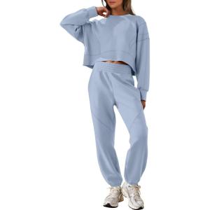 imageANRABESS Womens 2 Piece Outfits Lounge Sets Cropped Sweatshirt ampamp Joggers Fashion Sweatsuit Sweat Set 2024 Fall TravelSky Blue