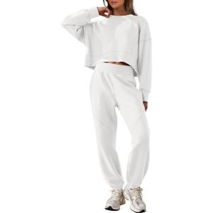 imageANRABESS Womens 2 Piece Outfits Lounge Sets Cropped Sweatshirt ampamp Joggers Fashion Sweatsuit Sweat Set 2024 Fall TravelWhite