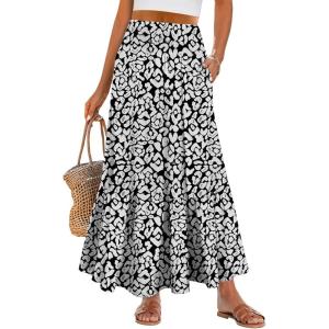 imageANRABESS Womens Boho Maxi Skirts 2025 Summer Casual ALine Flowy Swing Elastic High Waist Tiered Long Skirt with PocketsLeopard Print