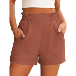imageANRABESS Womens Casual High Waisted Shorts Wide Leg Elastic Waist Lounge Cute Beach Shorts 2025 Summer Vacation OutfitsRust
