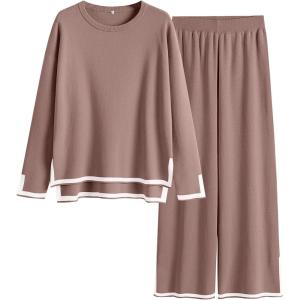 imageANRABESS Womens Two Piece Outfits Knit Pullover Sweater Tops ampamp Wide leg Pants Lounge Matching Sweatsuit Tracksuits SetsNutmeg