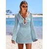 imageANRABESS Women Beach Crochet Cover Ups Summer Knit Swimwear Mesh Bathing Suit Hollow Out Dress 2025 Vacation SwimsuitSky