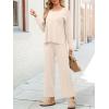 imageANRABESS Womens 2 Piece Outfits Sweater Sets Knit Crewneck Tops Wide Leg Pants 2024 Fall Casual Matching Lounge Set ClothesBeige