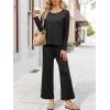 imageANRABESS Womens 2 Piece Outfits Sweater Sets Knit Crewneck Tops Wide Leg Pants 2024 Fall Casual Matching Lounge Set ClothesBlack