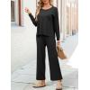 imageANRABESS Womens 2 Piece Outfits Sweater Sets Knit Crewneck Tops Wide Leg Pants 2024 Fall Casual Matching Lounge Set ClothesBlack