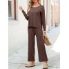 imageANRABESS Womens 2 Piece Outfits Sweater Sets Knit Crewneck Tops Wide Leg Pants 2024 Fall Casual Matching Lounge Set ClothesCoffee