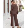 imageANRABESS Womens 2 Piece Outfits Sweater Sets Knit Crewneck Tops Wide Leg Pants 2024 Fall Casual Matching Lounge Set ClothesCoffee