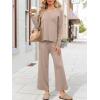 imageANRABESS Womens 2 Piece Outfits Sweater Sets Knit Crewneck Tops Wide Leg Pants 2024 Fall Casual Matching Lounge Set ClothesKhaki