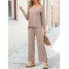 imageANRABESS Womens 2 Piece Outfits Sweater Sets Knit Crewneck Tops Wide Leg Pants 2024 Fall Casual Matching Lounge Set ClothesKhaki