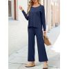 imageANRABESS Womens 2 Piece Outfits Sweater Sets Knit Crewneck Tops Wide Leg Pants 2024 Fall Casual Matching Lounge Set ClothesNavy Blue