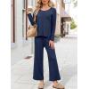 imageANRABESS Womens 2 Piece Outfits Sweater Sets Knit Crewneck Tops Wide Leg Pants 2024 Fall Casual Matching Lounge Set ClothesNavy Blue