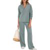 imageANRABESS Lounge Sets for Women 2 Piece Outfits Sweatsuit Set Fall V Neck Sweatshirts Wide Leg Pants Tracksuits Cyan Medium