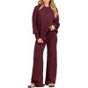 imageANRABESS Women 2 Piece Outfits Oversized Chunky Knit Sweater Top Wide Leg Pants 2024 Fall Lounge Set Trendy Cozy ClothesBurgundy