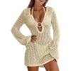 imageANRABESS Women Beach Crochet Cover Ups Summer Knit Swimwear Mesh Bathing Suit Hollow Out Dress 2025 Vacation SwimsuitBeige