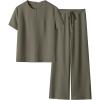 imageANRABESS Womens 2 Piece Outfits Lounge Sets 2025 Summer Sweatsuits Short Sleeve Wide Leg Pants Sweat Set Tracksuits ClothesArmy Green