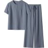 imageANRABESS Womens 2 Piece Outfits Lounge Sets 2025 Summer Sweatsuits Short Sleeve Wide Leg Pants Sweat Set Tracksuits ClothesDeep Grey