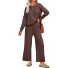 imageANRABESS Womens 2 Piece Outfits Sweater Sets Knit Crewneck Tops Wide Leg Pants 2024 Fall Casual Matching Lounge Set ClothesCoffee