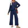 imageANRABESS Womens 2 Piece Outfits Sweater Sets Knit Crewneck Tops Wide Leg Pants 2024 Fall Casual Matching Lounge Set ClothesNavy Blue