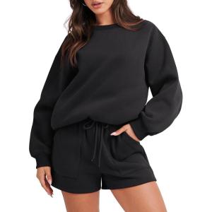 imageANRABESS Women 2 Piece Outfits Sweat Shorts Sets 2025 Oversized Casual Lounge Matching Set Sweatsuit Tracksuit ClothesBlack
