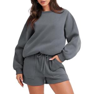 imageANRABESS Women 2 Piece Outfits Sweat Shorts Sets 2025 Oversized Casual Lounge Matching Set Sweatsuit Tracksuit ClothesDark Grey