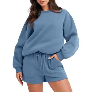 imageANRABESS Women 2 Piece Outfits Sweat Shorts Sets 2025 Oversized Casual Lounge Matching Set Sweatsuit Tracksuit ClothesDeep Blue