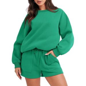 imageANRABESS Women 2 Piece Outfits Sweat Shorts Sets 2025 Oversized Casual Lounge Matching Set Sweatsuit Tracksuit ClothesGreen