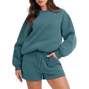 imageANRABESS Women 2 Piece Outfits Sweat Shorts Sets 2025 Oversized Casual Lounge Matching Set Sweatsuit Tracksuit ClothesLake