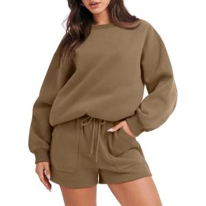 imageANRABESS Women 2 Piece Outfits Sweat Shorts Sets 2025 Oversized Casual Lounge Matching Set Sweatsuit Tracksuit ClothesLight Brown