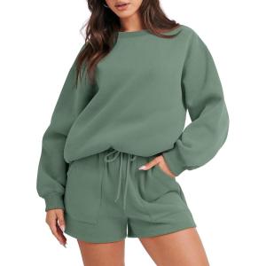 imageANRABESS Women 2 Piece Outfits Sweat Shorts Sets 2025 Oversized Casual Lounge Matching Set Sweatsuit Tracksuit ClothesLight Green