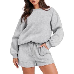 imageANRABESS Women 2 Piece Outfits Sweat Shorts Sets 2025 Oversized Casual Lounge Matching Set Sweatsuit Tracksuit ClothesLight Grey