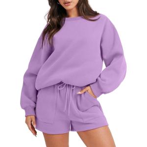 imageANRABESS Women 2 Piece Outfits Sweat Shorts Sets 2025 Oversized Casual Lounge Matching Set Sweatsuit Tracksuit ClothesPurple