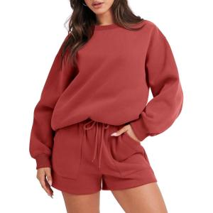 imageANRABESS Women 2 Piece Outfits Sweat Shorts Sets 2025 Oversized Casual Lounge Matching Set Sweatsuit Tracksuit ClothesRust Red