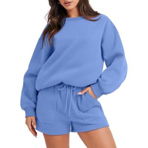 imageANRABESS Women 2 Piece Outfits Sweat Shorts Sets 2025 Oversized Casual Lounge Matching Set Sweatsuit Tracksuit ClothesSky