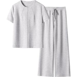 imageANRABESS Womens 2 Piece Outfits Lounge Sets 2025 Summer Sweatsuits Short Sleeve Wide Leg Pants Sweat Set Tracksuits ClothesLight Grey