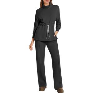 imageANRABESS Womens 2 Piece Sweatsuits Turtleneck Sweatshirts Sweatpants Tracksuit Sets 2024 Fall Sweat Lounge Matching OutfitsBlack
