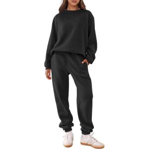 imageANRABESS Womens Two Piece Outfits Lounge Set Long Sleeve Crewneck Sweatshirt Jogger Pants Tracksuit Sweatsuit 2024 Fall SetsBlack